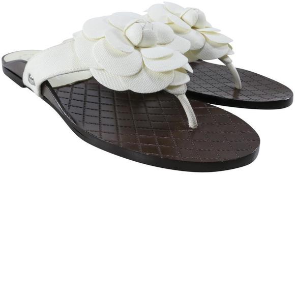 Fabric White Classic Camelia Flower Logo Thong Sandals Flip Flops B722 - Picture 3 of 12